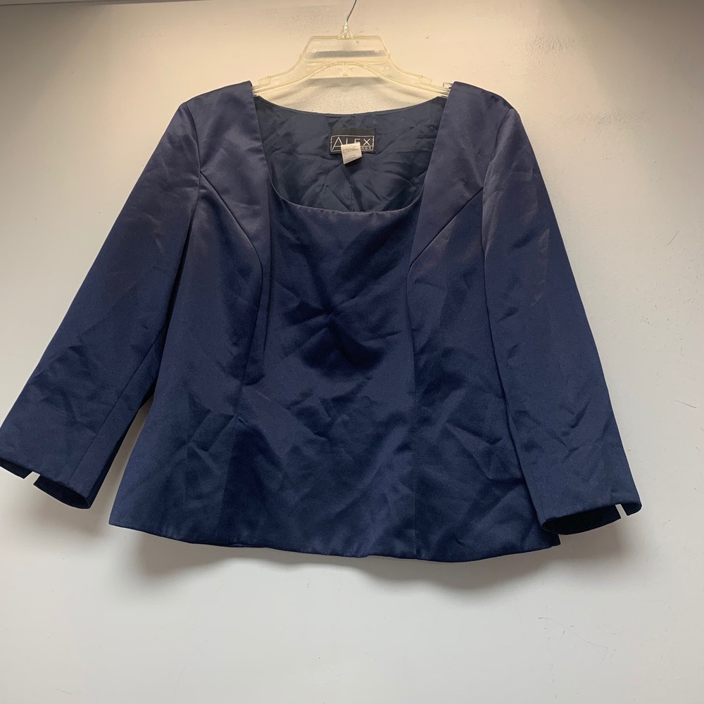 Alex Evenings Evening Top Women 18 Navy Blue Excellent Square Neck Formal 15257